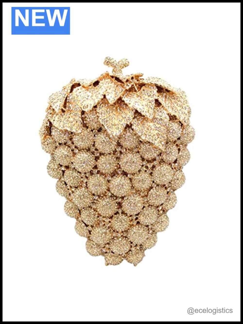 Crystal Rhinestone Evening Clutch Grape Shape Faux Leather Party Wedding Bag